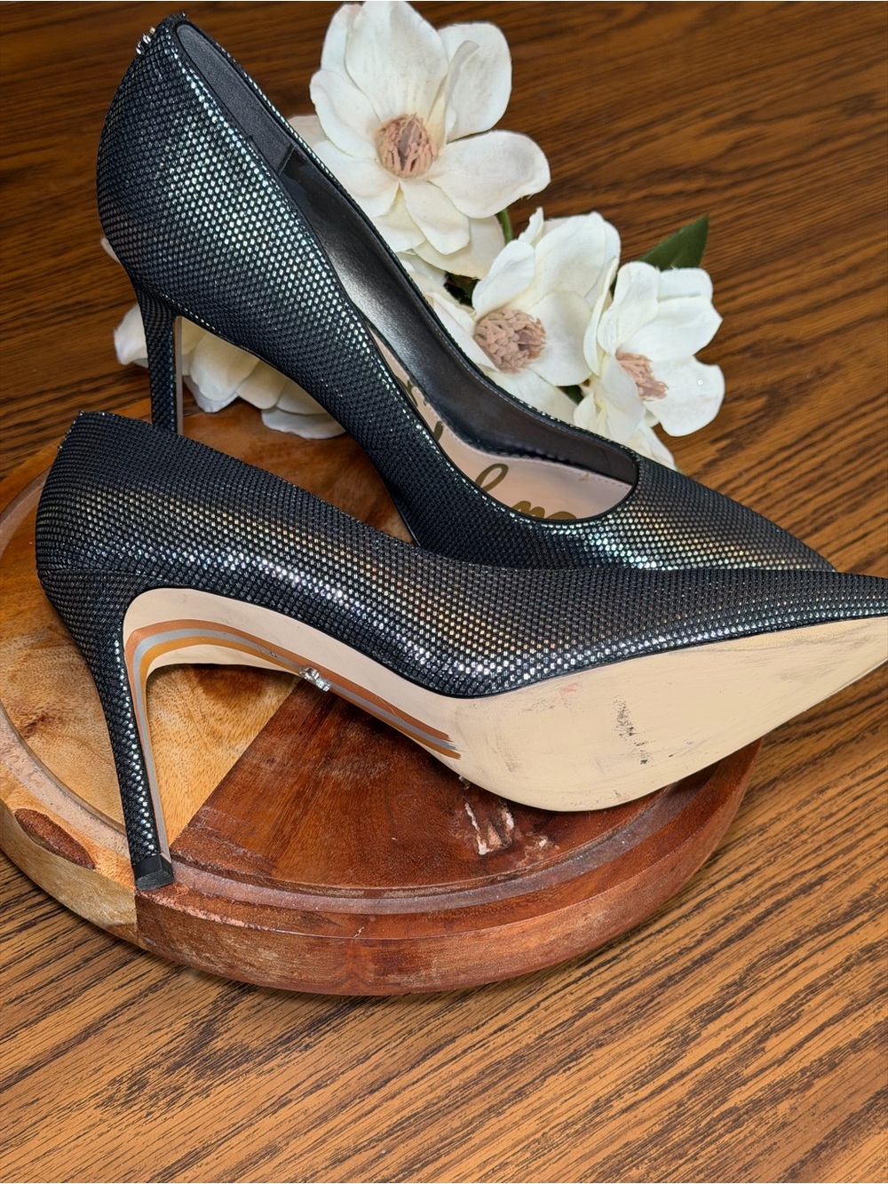 Sam Edelman Black Shimmery Pointed-Toe Stiletto Pumps
